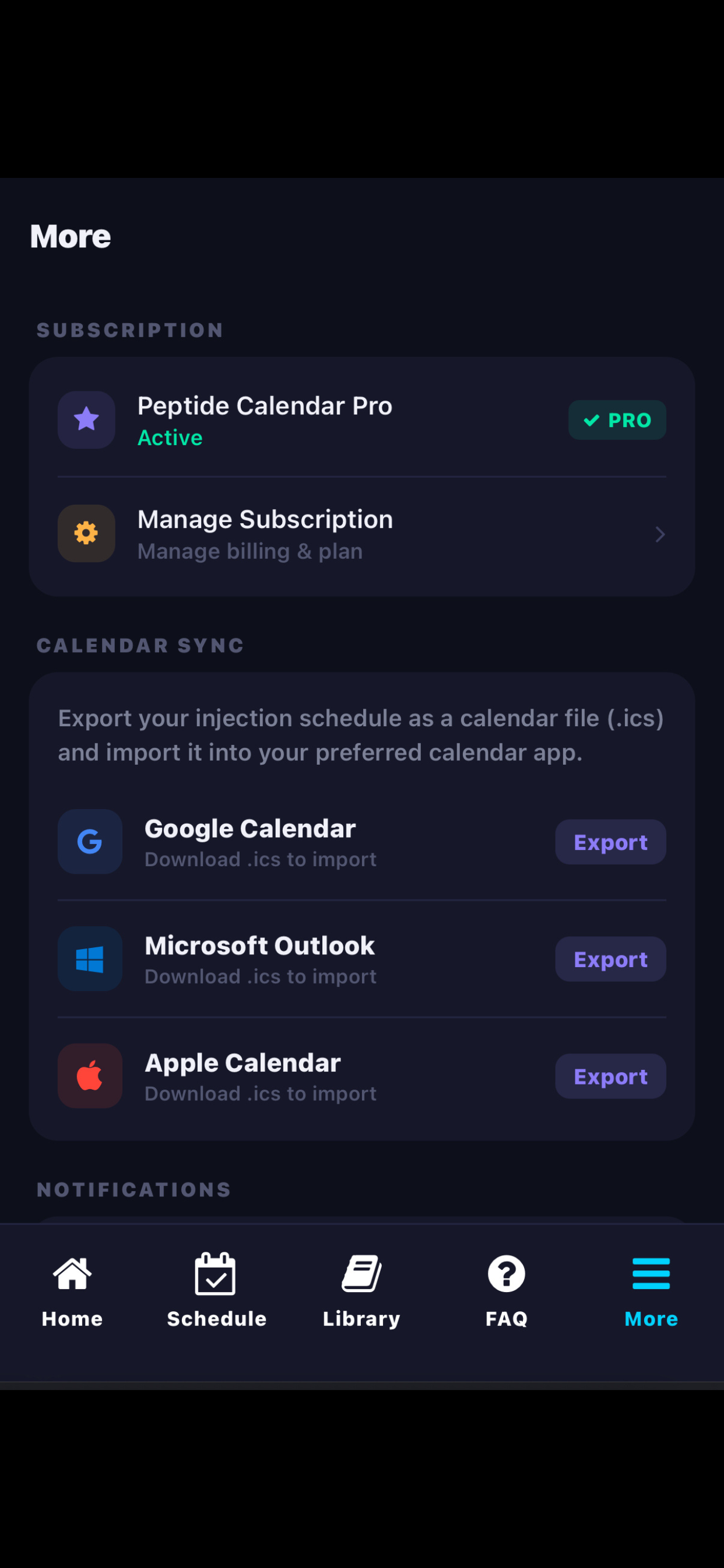 Peptide Calendar Settings
